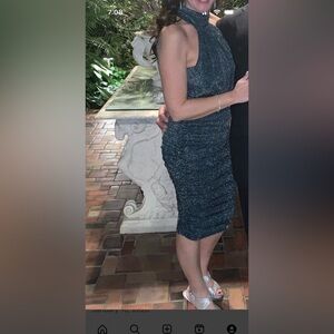 Teal Ruched Midi Cocktail Dress